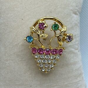 Monet Multi Color Basket of Flowers Rhinestone Brooch perfect for Easter